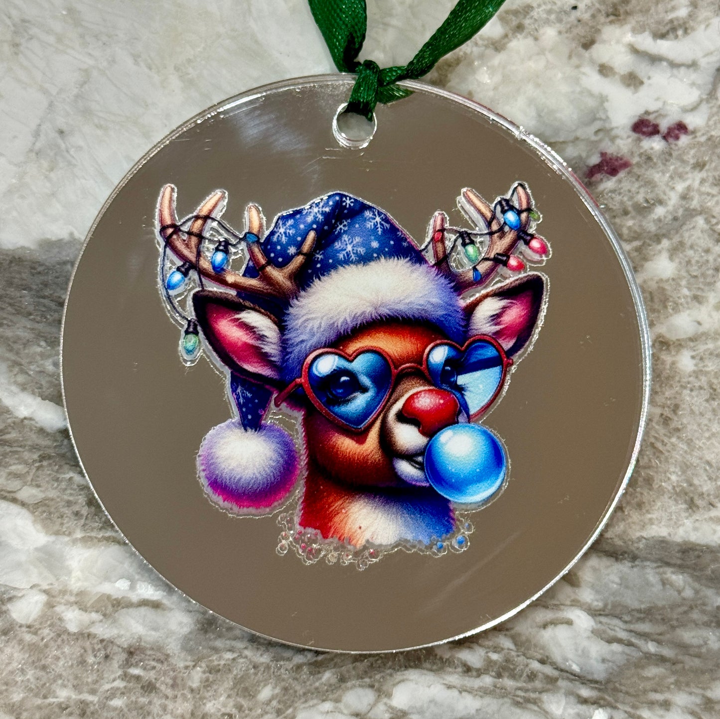 Bubblegum Reindeer Blue 3 Inch Ornament