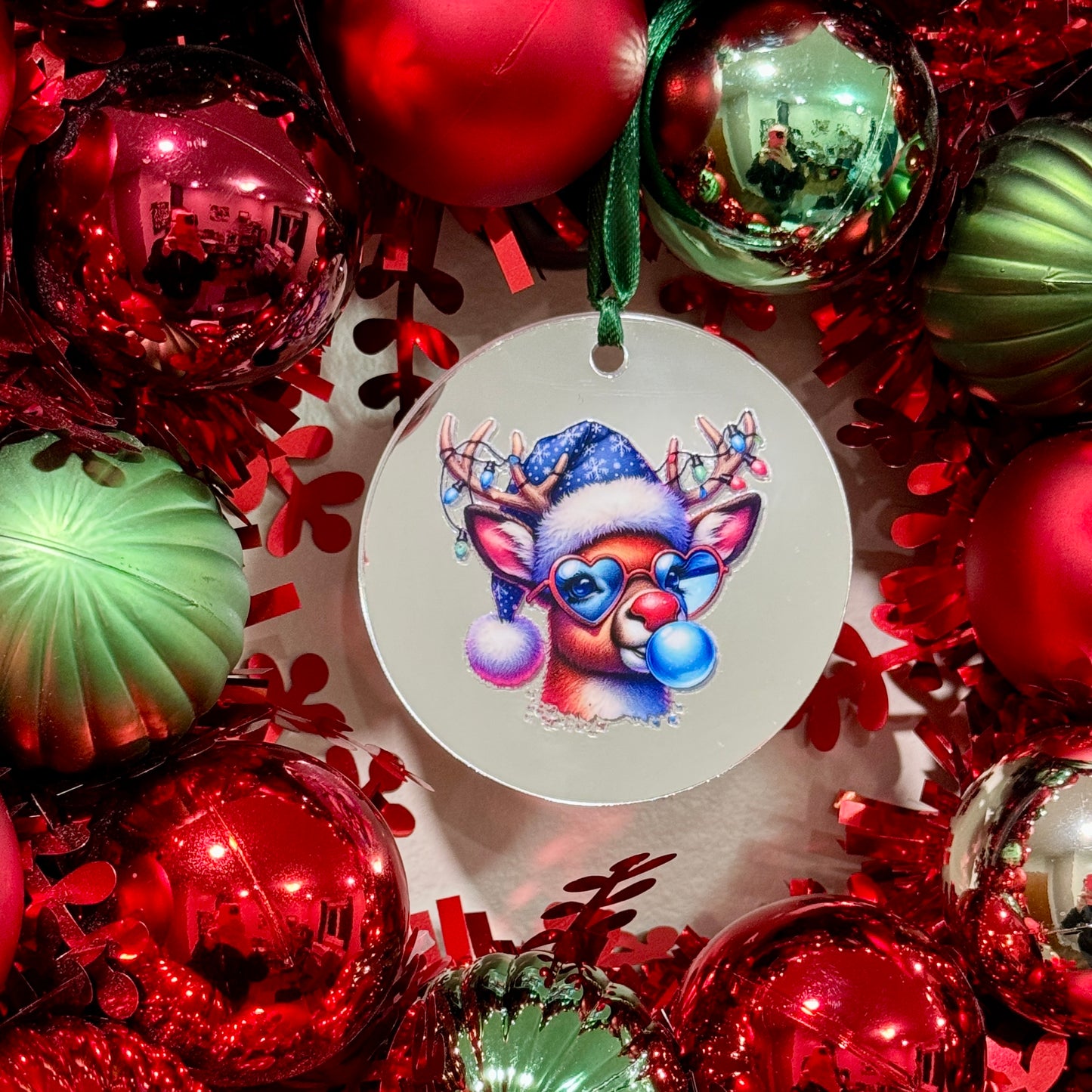 Bubblegum Reindeer Blue 3 Inch Ornament
