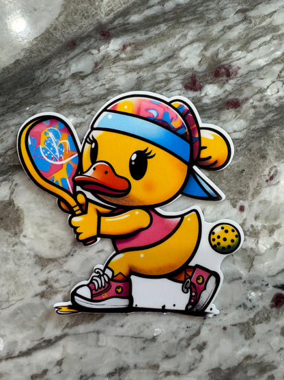 Pickleball Chick Rubber Ducky Sticker